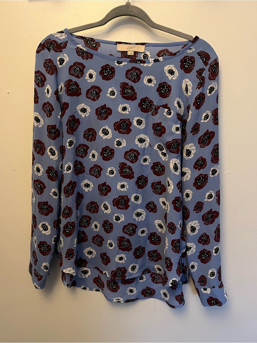 LOFT Periwinkle Floral Boatneck Long-Sleeve Blouse